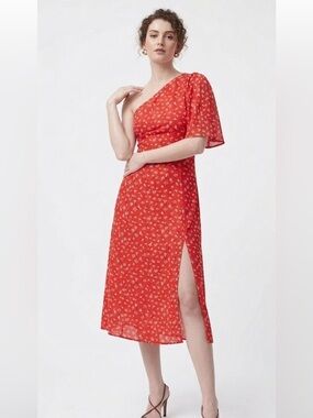 French Connection Women’s Fiery Red Multi One-Shoulder Floral Midi Dress Size 4